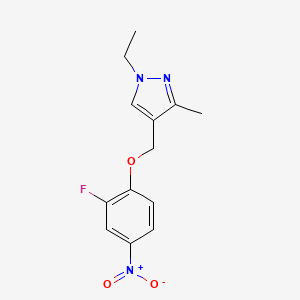 molecular formula C13H14FN3O3 B2596208 1-ethyl-4-[(2-fluoro-4-nitrophenoxy)methyl]-3-methyl-1H-pyrazole CAS No. 1260379-21-2