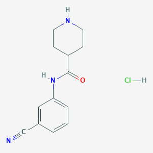 molecular formula C13H16ClN3O B2596212 N-(3-cyanophenyl)piperidine-4-carboxamide hydrochloride CAS No. 1235440-05-7