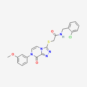 molecular formula C21H18ClN5O3S B2596215 N-(2-chlorobenzyl)-2-((7-(3-methoxyphenyl)-8-oxo-7,8-dihydro-[1,2,4]triazolo[4,3-a]pyrazin-3-yl)thio)acetamide CAS No. 1223787-38-9