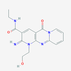 molecular formula C16H17N5O3 B2596230 N-ethyl-7-(2-hydroxyethyl)-6-imino-2-oxo-1,7,9-triazatricyclo[8.4.0.0^{3,8}]tetradeca-3(8),4,9,11,13-pentaene-5-carboxamide CAS No. 489397-95-7