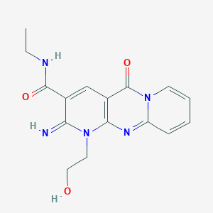 molecular formula C16H17N5O3 B2596230 N-ethyl[1-(2-hydroxyethyl)-2-imino-5-oxo(1,6-dihydropyridino[1,2-a]pyridino[2, 3-d]pyrimidin-3-yl)]carboxamide CAS No. 489397-95-7