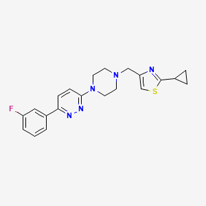 molecular formula C21H22FN5S B2596236 3-{4-[(2-Cyclopropyl-1,3-thiazol-4-yl)methyl]piperazin-1-yl}-6-(3-fluorophenyl)pyridazine CAS No. 2380187-80-2