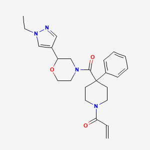 molecular formula C24H30N4O3 B2596240 1-[4-[2-(1-Ethylpyrazol-4-yl)morpholine-4-carbonyl]-4-phenylpiperidin-1-yl]prop-2-en-1-one CAS No. 2361765-09-3