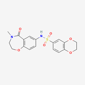 molecular formula C18H18N2O6S B2596241 N-(4-methyl-5-oxo-2,3,4,5-tetrahydro-1,4-benzoxazepin-7-yl)-2,3-dihydro-1,4-benzodioxine-6-sulfonamide CAS No. 922006-96-0