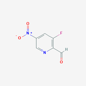 molecular formula C6H3FN2O3 B2596277 3-氟-5-硝基吡啶甲醛 CAS No. 1289114-02-8