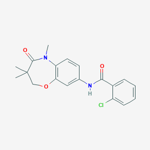molecular formula C19H19ClN2O3 B2596280 2-chloro-N-(3,3,5-trimethyl-4-oxo-2,3,4,5-tetrahydrobenzo[b][1,4]oxazepin-8-yl)benzamide CAS No. 921792-64-5