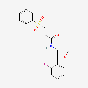 molecular formula C19H22FNO4S B2596285 3-(benzenesulfonyl)-N-[2-(2-fluorophenyl)-2-methoxypropyl]propanamide CAS No. 1706376-92-2