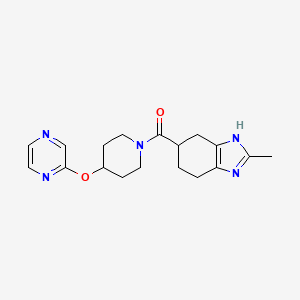 molecular formula C18H23N5O2 B2596292 (2-methyl-4,5,6,7-tetrahydro-1H-benzo[d]imidazol-5-yl)(4-(pyrazin-2-yloxy)piperidin-1-yl)methanone CAS No. 2034474-35-4