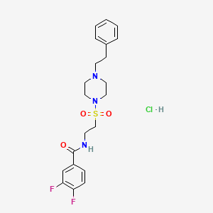 molecular formula C21H26ClF2N3O3S B2596299 3,4-difluoro-N-(2-((4-phenethylpiperazin-1-yl)sulfonyl)ethyl)benzamide hydrochloride CAS No. 1330092-18-6