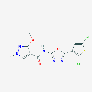 molecular formula C12H9Cl2N5O3S B2596300 N-(5-(2,5-dichlorothiophen-3-yl)-1,3,4-oxadiazol-2-yl)-3-methoxy-1-methyl-1H-pyrazole-4-carboxamide CAS No. 1203337-47-6