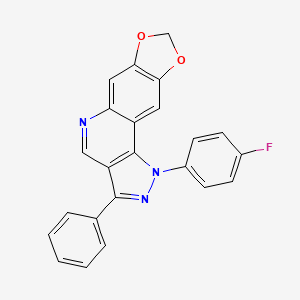 molecular formula C23H14FN3O2 B2596309 3-(4-Fluorophenyl)-5-phenyl-12,14-dioxa-3,4,8-triazatetracyclo[7.7.0.0^{2,6}.0^{11,15}]hexadeca-1(16),2(6),4,7,9,11(15)-hexaene CAS No. 901264-77-5