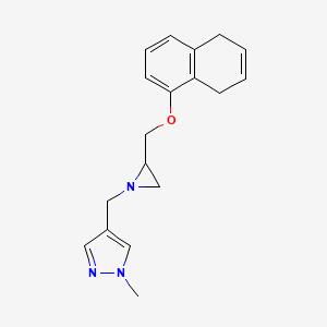 molecular formula C18H21N3O B2596310 4-[[2-(5,8-Dihydronaphthalen-1-yloxymethyl)aziridin-1-yl]methyl]-1-methylpyrazole CAS No. 2411298-67-2