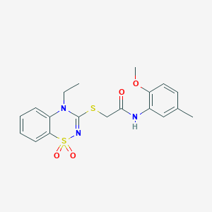 B2596340 2-((4-ethyl-1,1-dioxido-4H-benzo[e][1,2,4]thiadiazin-3-yl)thio)-N-(2-methoxy-5-methylphenyl)acetamide CAS No. 1031956-25-8