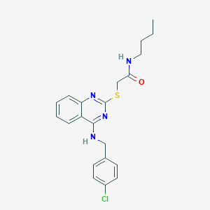 molecular formula C21H23ClN4OS B2596352 N-butyl-2-((4-((4-chlorobenzyl)amino)quinazolin-2-yl)thio)acetamide CAS No. 422532-07-8