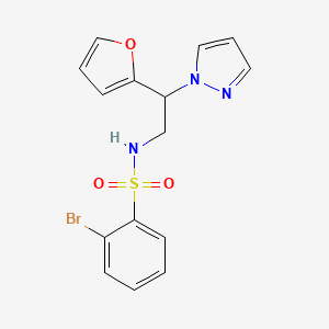 molecular formula C15H14BrN3O3S B2596361 2-溴-N-(2-(呋喃-2-基)-2-(1H-吡唑-1-基)乙基)苯磺酰胺 CAS No. 2034439-84-2