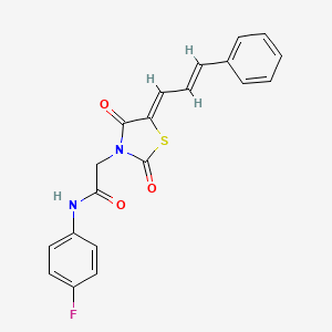 molecular formula C20H15FN2O3S B2596366 2-((Z)-2,4-dioxo-5-((E)-3-phenylallylidene)thiazolidin-3-yl)-N-(4-fluorophenyl)acetamide CAS No. 639509-38-9