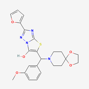 molecular formula C23H24N4O5S B2596371 2-(Furan-2-yl)-5-((3-methoxyphenyl)(1,4-dioxa-8-azaspiro[4.5]decan-8-yl)methyl)thiazolo[3,2-b][1,2,4]triazol-6-ol CAS No. 887222-53-9