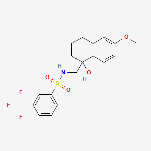 molecular formula C19H20F3NO4S B2596373 N-((1-hydroxy-6-methoxy-1,2,3,4-tetrahydronaphthalen-1-yl)methyl)-3-(trifluoromethyl)benzenesulfonamide CAS No. 2034443-19-9