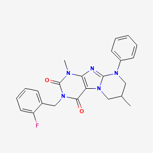 molecular formula C23H22FN5O2 B2596375 3-(2-fluorobenzyl)-1,7-dimethyl-9-phenyl-6,7,8,9-tetrahydropyrimido[2,1-f]purine-2,4(1H,3H)-dione CAS No. 846061-98-1