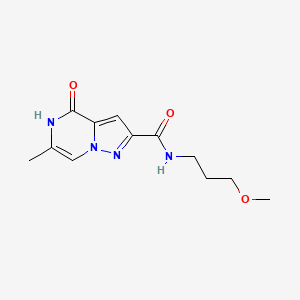 molecular formula C12H16N4O3 B2596384 N-(3-methoxypropyl)-6-methyl-4-oxo-4,5-dihydropyrazolo[1,5-a]pyrazine-2-carboxamide CAS No. 1775524-88-3