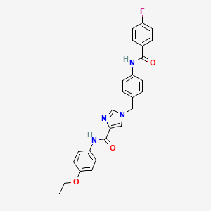 molecular formula C26H23FN4O3 B2596394 N-(4-ethoxyphenyl)-1-(4-(4-fluorobenzamido)benzyl)-1H-imidazole-4-carboxamide CAS No. 2034419-49-1