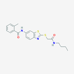 molecular formula C21H23N3O2S2 B259644 N-(2-{[2-(butylamino)-2-oxoethyl]sulfanyl}-1,3-benzothiazol-6-yl)-2-methylbenzamide 