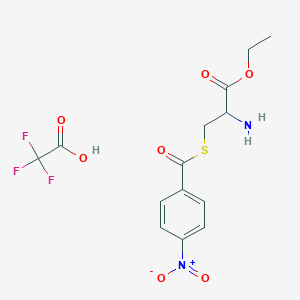 molecular formula C14H15F3N2O7S B2596446 Ethyl 2-amino-3-(4-nitrobenzoylsulfanyl)propanoate; trifluoroacetic acid CAS No. 1078603-51-6