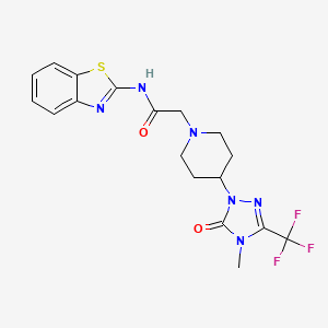 molecular formula C18H19F3N6O2S B2596470 N-(1,3-benzothiazol-2-yl)-2-{4-[4-methyl-5-oxo-3-(trifluoromethyl)-4,5-dihydro-1H-1,2,4-triazol-1-yl]piperidin-1-yl}acetamide CAS No. 2034511-87-8