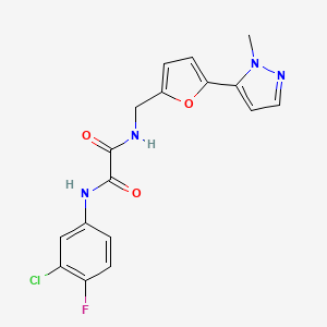 molecular formula C17H14ClFN4O3 B2596473 N'-(3-chloro-4-fluorophenyl)-N-{[5-(1-methyl-1H-pyrazol-5-yl)furan-2-yl]methyl}ethanediamide CAS No. 2415489-30-2