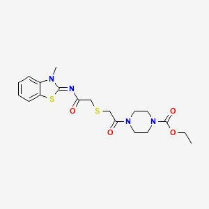 molecular formula C19H24N4O4S2 B2596486 ethyl 4-{2-[({[(2Z)-3-methyl-2,3-dihydro-1,3-benzothiazol-2-ylidene]carbamoyl}methyl)sulfanyl]acetyl}piperazine-1-carboxylate CAS No. 1164516-42-0