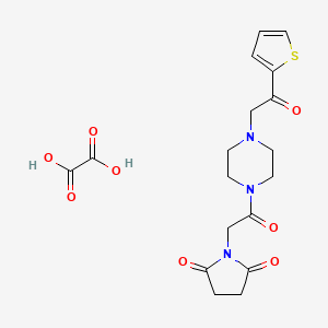 molecular formula C18H21N3O8S B2596493 1-(2-Oxo-2-(4-(2-oxo-2-(thiophen-2-yl)ethyl)piperazin-1-yl)ethyl)pyrrolidine-2,5-dione oxalate CAS No. 1351631-38-3