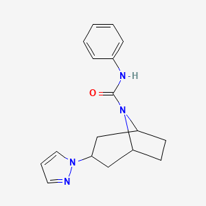 molecular formula C17H20N4O B2596532 N-phenyl-3-(1H-pyrazol-1-yl)-8-azabicyclo[3.2.1]octane-8-carboxamide CAS No. 2310159-34-1