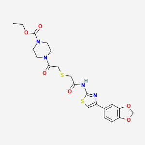 molecular formula C21H24N4O6S2 B2596667 ethyl 4-{2-[({[4-(2H-1,3-benzodioxol-5-yl)-1,3-thiazol-2-yl]carbamoyl}methyl)sulfanyl]acetyl}piperazine-1-carboxylate CAS No. 681225-04-7
