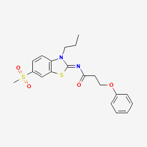 molecular formula C20H22N2O4S2 B2596675 N-[(2Z)-6-methanesulfonyl-3-propyl-2,3-dihydro-1,3-benzothiazol-2-ylidene]-3-phenoxypropanamide CAS No. 898368-29-1