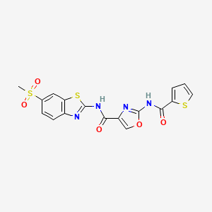 molecular formula C17H12N4O5S3 B2596690 N-(6-(methylsulfonyl)benzo[d]thiazol-2-yl)-2-(thiophene-2-carboxamido)oxazole-4-carboxamide CAS No. 1286719-44-5