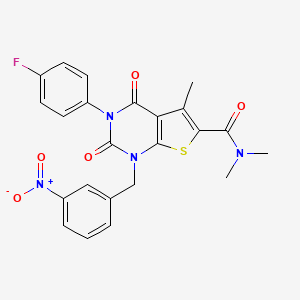 molecular formula C23H19FN4O5S B2596741 3-(4-fluorophenyl)-N,N,5-trimethyl-1-[(3-nitrophenyl)methyl]-2,4-dioxo-1H,2H,3H,4H-thieno[2,3-d]pyrimidine-6-carboxamide CAS No. 866015-73-8