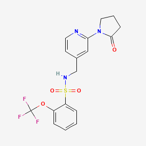 molecular formula C17H16F3N3O4S B2596748 N-((2-(2-oxopyrrolidin-1-yl)pyridin-4-yl)methyl)-2-(trifluoromethoxy)benzenesulfonamide CAS No. 2034265-85-3