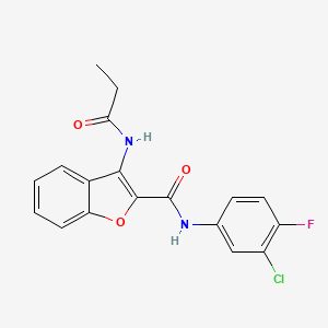 molecular formula C18H14ClFN2O3 B2596757 N-(3-chloro-4-fluorophenyl)-3-propanamido-1-benzofuran-2-carboxamide CAS No. 888463-23-8