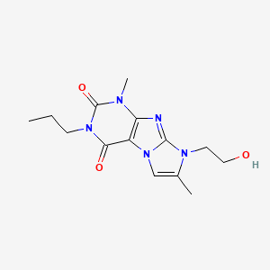 molecular formula C14H19N5O3 B2596771 8-(2-hydroxyethyl)-1,7-dimethyl-3-propyl-1H-imidazo[2,1-f]purine-2,4(3H,8H)-dione CAS No. 915901-12-1