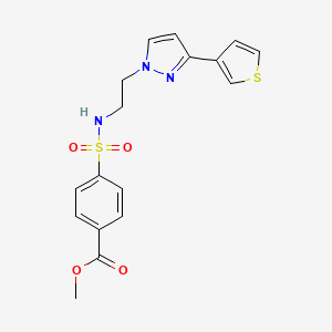 molecular formula C17H17N3O4S2 B2596850 methyl 4-(N-(2-(3-(thiophen-3-yl)-1H-pyrazol-1-yl)ethyl)sulfamoyl)benzoate CAS No. 2034367-17-2