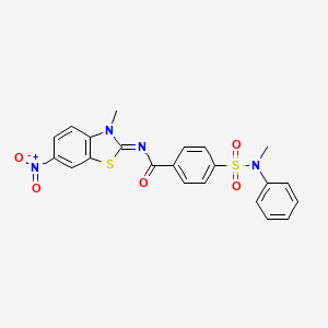 molecular formula C22H18N4O5S2 B2596852 4-[methyl(phenyl)sulfamoyl]-N-[(2E)-3-methyl-6-nitro-2,3-dihydro-1,3-benzothiazol-2-ylidene]benzamide CAS No. 850910-48-4