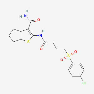 2-(4-((4-chlorophenyl)sulfonyl)butanamido)-5,6-dihydro-4H-cyclopenta[b]thiophene-3-carboxamide