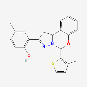 4-methyl-2-(5-(3-methylthiophen-2-yl)-5,10b-dihydro-1H-benzo[e]pyrazolo[1,5-c][1,3]oxazin-2-yl)phenol