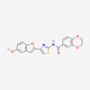 molecular formula C21H16N2O5S B2596945 N-[4-(5-methoxy-1-benzofuran-2-yl)-1,3-thiazol-2-yl]-2,3-dihydro-1,4-benzodioxine-6-carboxamide CAS No. 922079-42-3