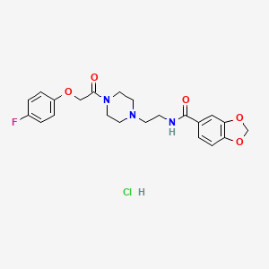 molecular formula C22H25ClFN3O5 B2596964 N-(2-(4-(2-(4-fluorophenoxy)acetyl)piperazin-1-yl)ethyl)benzo[d][1,3]dioxole-5-carboxamide hydrochloride CAS No. 1330294-86-4