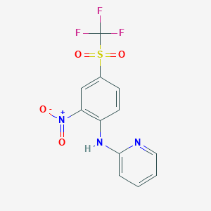 molecular formula C12H8F3N3O4S B2596967 N-(2-NITRO-4-TRIFLUOROMETHANESULFONYLPHENYL)PYRIDIN-2-AMINE CAS No. 315239-68-0