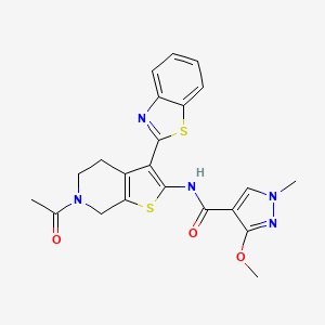 molecular formula C22H21N5O3S2 B2596978 N-(6-acetyl-3-(benzo[d]thiazol-2-yl)-4,5,6,7-tetrahydrothieno[2,3-c]pyridin-2-yl)-3-methoxy-1-methyl-1H-pyrazole-4-carboxamide CAS No. 1172542-26-5