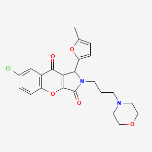 molecular formula C23H23ClN2O5 B2596980 7-Chloro-1-(5-methylfuran-2-yl)-2-(3-morpholinopropyl)-1,2-dihydrochromeno[2,3-c]pyrrole-3,9-dione CAS No. 874397-69-0