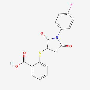 molecular formula C17H12FNO4S B2596983 2-((1-(4-Fluorophenyl)-2,5-dioxopyrrolidin-3-yl)thio)benzoic acid CAS No. 307543-64-2