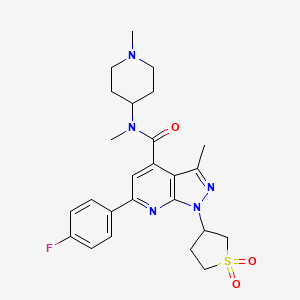 molecular formula C25H30FN5O3S B2597086 1-(1,1-dioxidotetrahydrothiophen-3-yl)-6-(4-fluorophenyl)-N,3-dimethyl-N-(1-methylpiperidin-4-yl)-1H-pyrazolo[3,4-b]pyridine-4-carboxamide CAS No. 1021214-92-5
